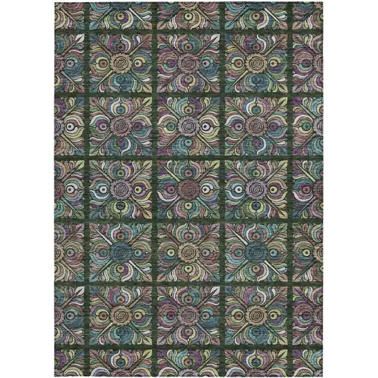 Fern Green Purple And Teal Blue Medallion Washable Indoor Outdoor Area Rug Photo 7