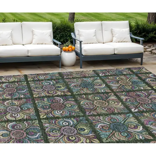 Fern Green Purple And Teal Blue Medallion Washable Indoor Outdoor Area Rug Photo 1