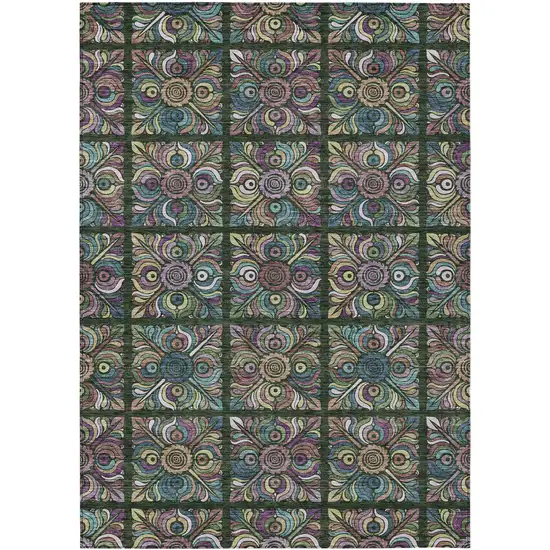 Fern Green Purple And Teal Blue Medallion Washable Indoor Outdoor Area Rug Photo 2