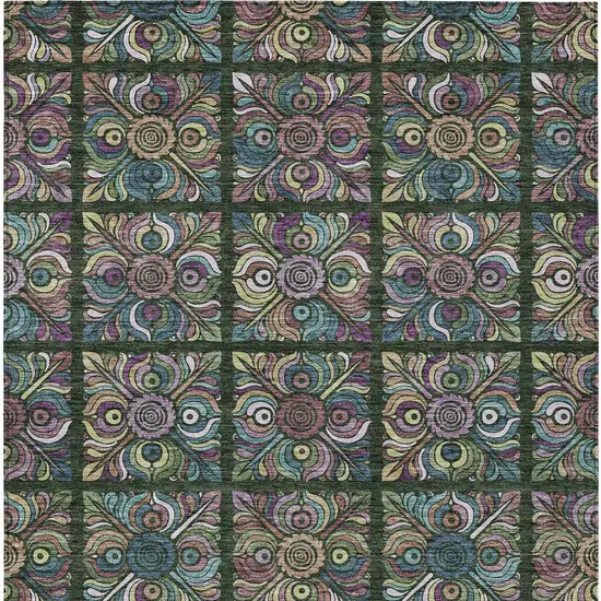 Fern Green Purple And Teal Blue Medallion Washable Indoor Outdoor Area Rug Photo 7