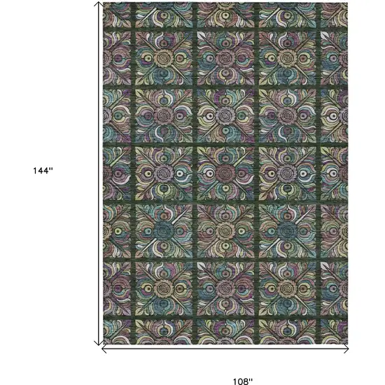 Fern Green Purple And Teal Blue Medallion Washable Indoor Outdoor Area Rug Photo 3