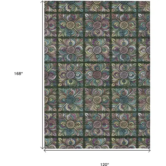 Fern Green Purple And Teal Blue Medallion Washable Indoor Outdoor Area Rug Photo 3