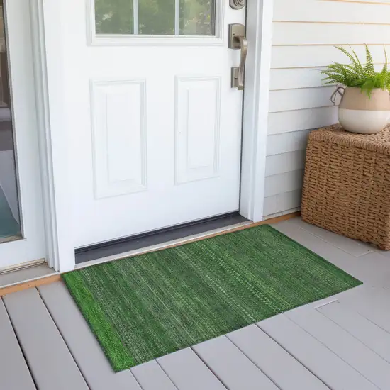 Fern Green Striped Washable Non Skid Indoor Outdoor Area Rug Photo 8