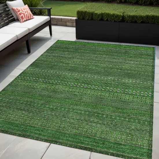 Fern Green Striped Washable Non Skid Indoor Outdoor Area Rug Photo 1