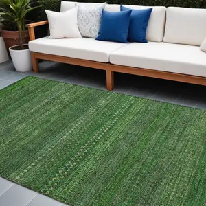 Photo of Fern Green Striped Washable Non Skid Indoor Outdoor Area Rug