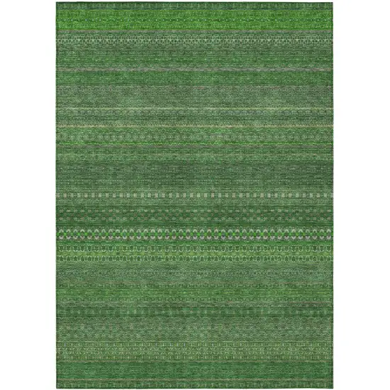 Fern Green Striped Washable Non Skid Indoor Outdoor Area Rug Photo 2