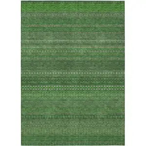 Photo of Fern Green Striped Washable Non Skid Indoor Outdoor Area Rug