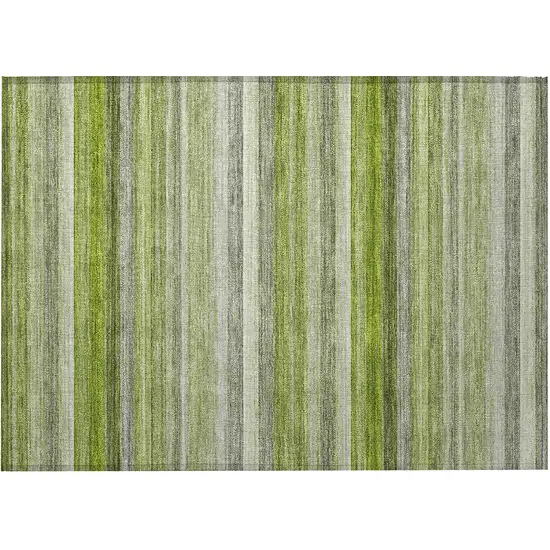 Fern Green Striped Washable Non Skid Indoor Outdoor Area Rug Photo 4