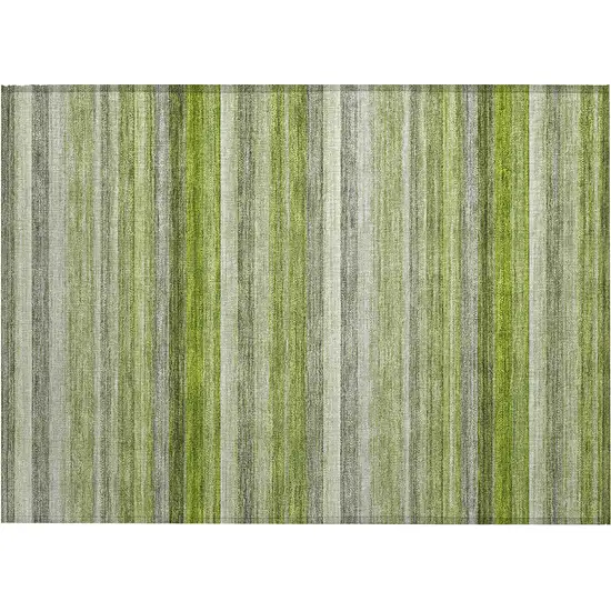 Fern Green Striped Washable Non Skid Indoor Outdoor Area Rug Photo 2