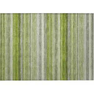 Photo of Fern Green Striped Washable Non Skid Indoor Outdoor Area Rug