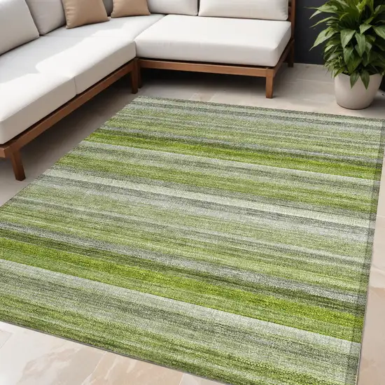 Fern Green Striped Washable Non Skid Indoor Outdoor Area Rug Photo 1