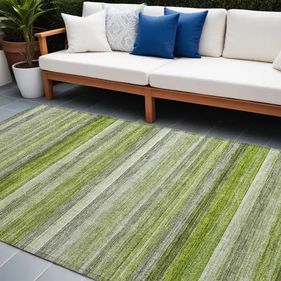 Fern Green Striped Washable Non Skid Indoor Outdoor Area Rug Photo 1