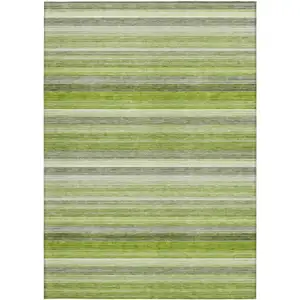 Photo of Fern Green Striped Washable Non Skid Indoor Outdoor Area Rug