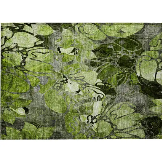 Fern Green and Gray Floral Washable Non Skid Indoor Outdoor Area Rug Photo 5