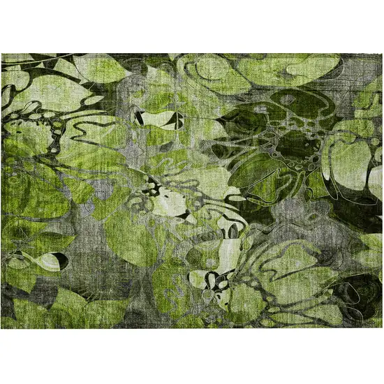 Fern Green and Gray Floral Washable Non Skid Indoor Outdoor Area Rug Photo 4