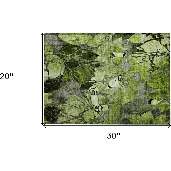 Fern Green and Gray Floral Washable Non Skid Indoor Outdoor Area Rug Photo 3