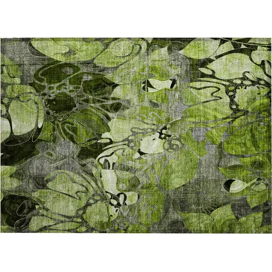 Fern Green and Gray Floral Washable Non Skid Indoor Outdoor Area Rug Photo 2