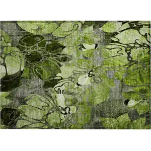 Photo of Fern Green and Gray Floral Washable Non Skid Indoor Outdoor Area Rug