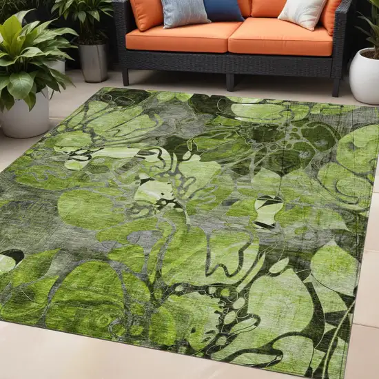 Fern Green and Gray Abstract Washable Indoor Outdoor Area Rug Photo 1