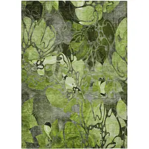 Photo of Fern Green and Gray Floral Washable Non Skid Indoor Outdoor Area Rug