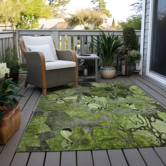 Fern Green and Gray Abstract Washable Indoor Outdoor Area Rug Photo 9