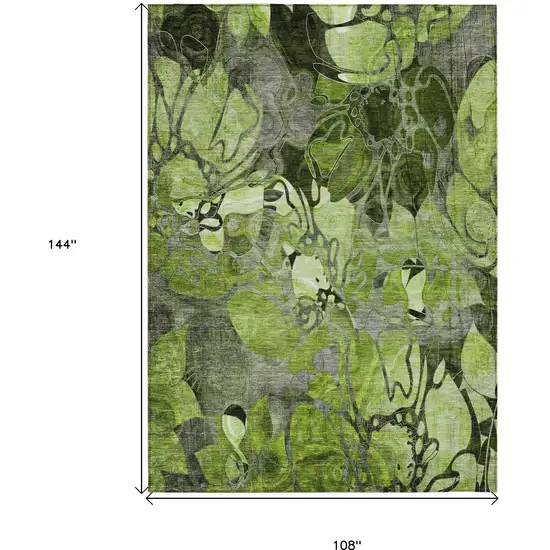 Fern Green and Gray Abstract Washable Indoor Outdoor Area Rug Photo 3