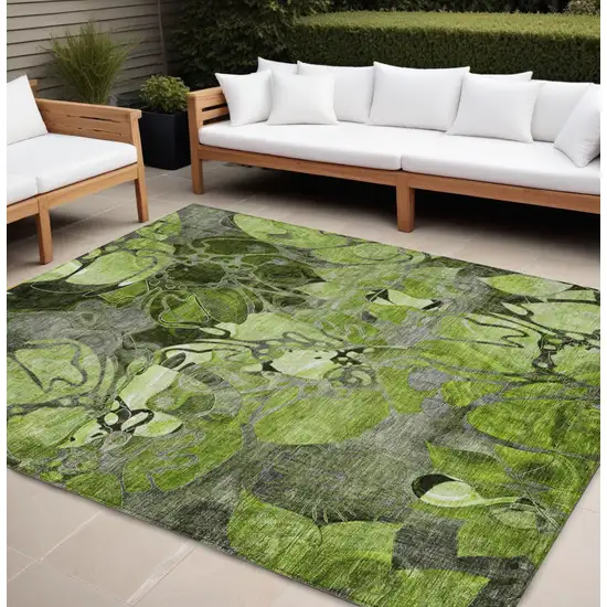 Fern Green and Gray Abstract Washable Indoor Outdoor Area Rug Photo 1