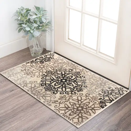 Floral Medallion Stain Resistant Area Rug Photo 2