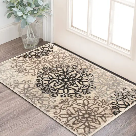 Floral Medallion Stain Resistant Area Rug Photo 5