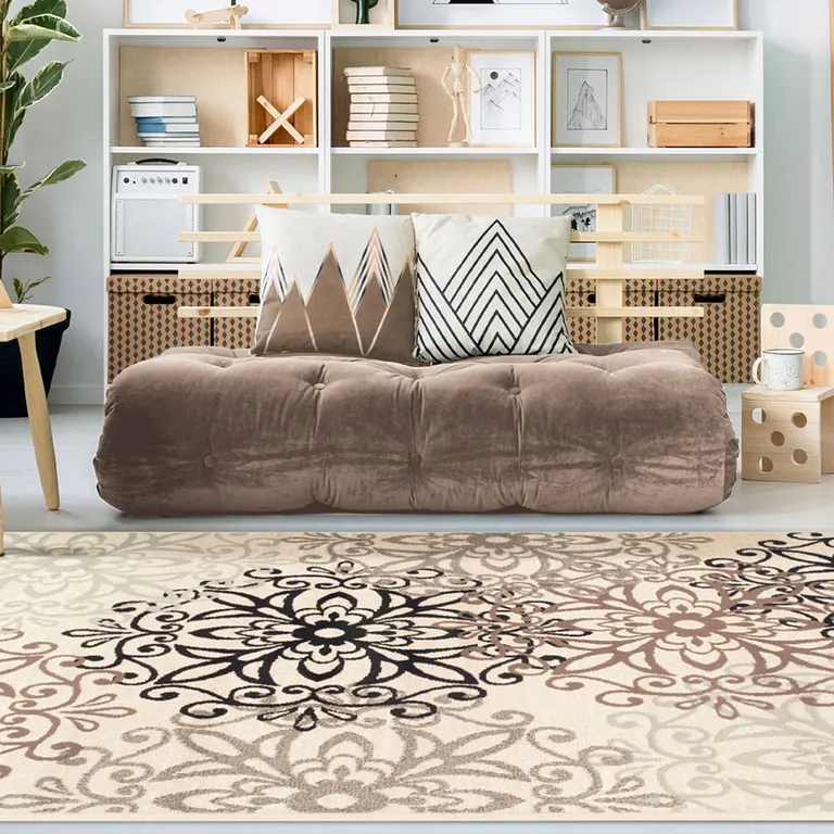 Floral Medallion Stain Resistant Area Rug Photo 2