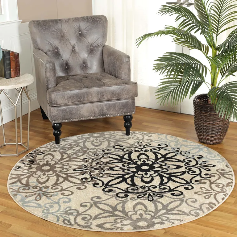 Floral Medallion Stain Resistant Area Rug Photo 2