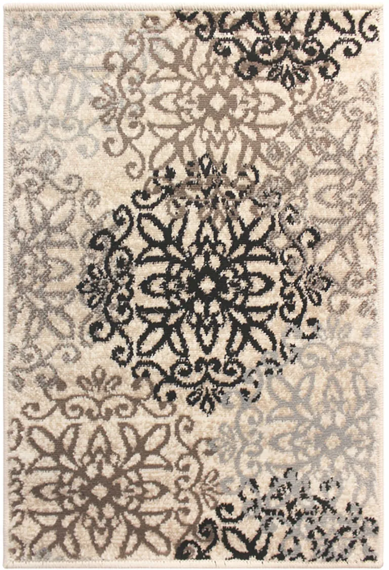 Floral Medallion Stain Resistant Area Rug Photo 1