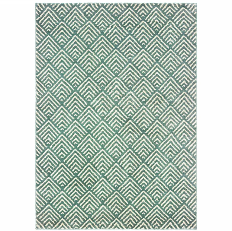 Foam Blue And Ivory Geometric Power Loom Stain Resistant Area Rug Photo 1