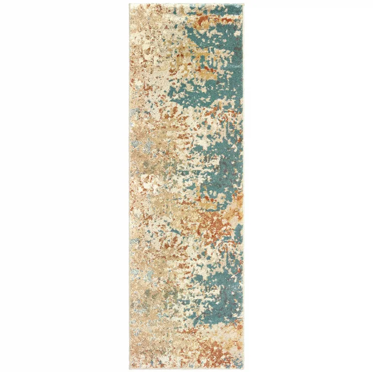 Foam Blue Pumpkin And Golden Yellow Abstract Power Loom Stain Resistant Runner Rug Photo 1