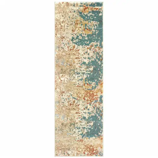 Foam Blue Pumpkin And Golden Yellow Abstract Power Loom Stain Resistant Runner Rug Photo 1