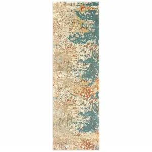 Photo of Foam Blue Pumpkin And Golden Yellow Abstract Power Loom Stain Resistant Runner Rug