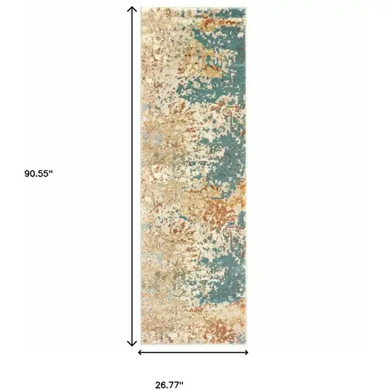 Foam Blue Pumpkin And Golden Yellow Abstract Power Loom Stain Resistant Runner Rug Photo 6