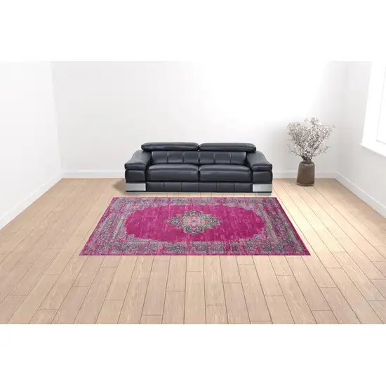 Fuchsia Floral Power Loom Area Rug Photo 2