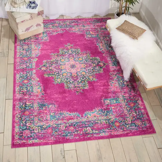 Fuchsia and Blue Distressed Area Rug Photo 4