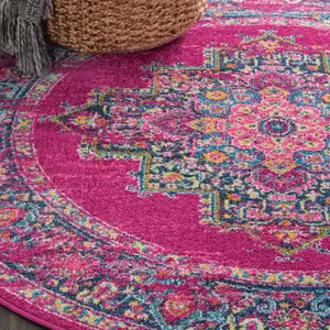 Photo of Fuchsia and Blue Distressed Area Rug