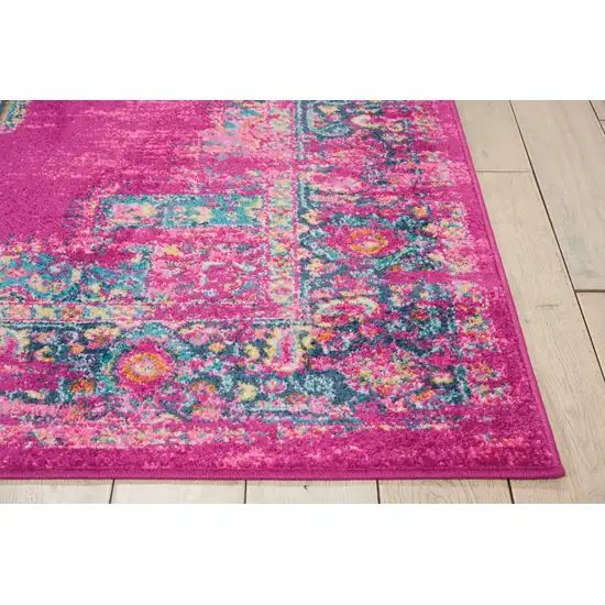 Fuchsia and Blue Distressed Area Rug Photo 5