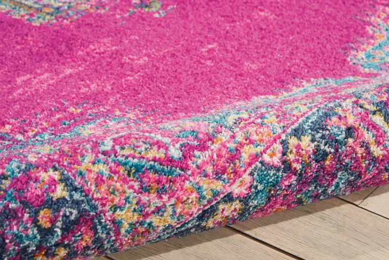 Fuchsia and Blue Distressed Area Rug Photo 3