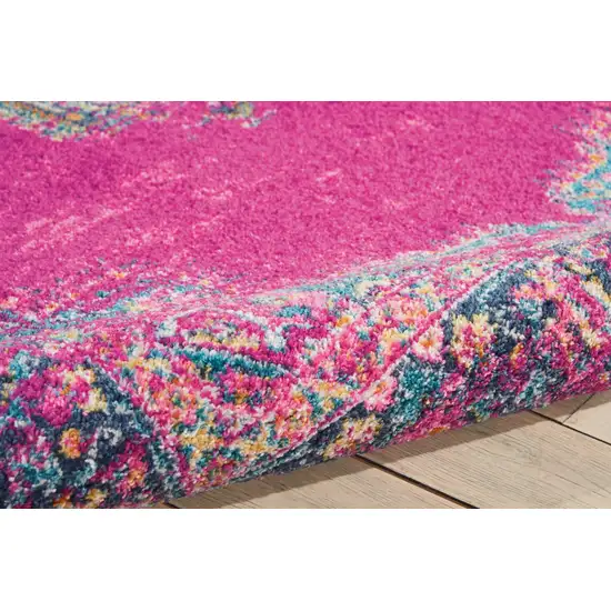 Fuchsia and Blue Distressed Area Rug Photo 3