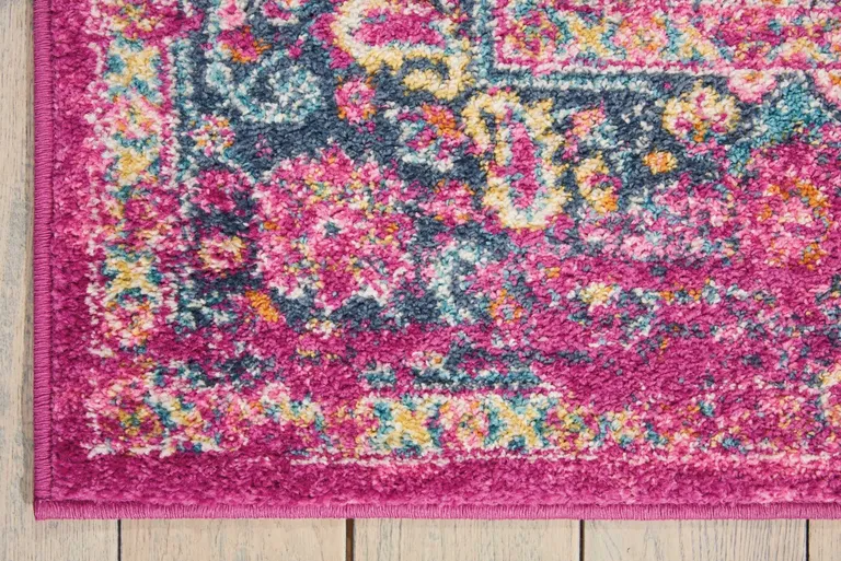 Fuchsia and Blue Distressed Area Rug Photo 2