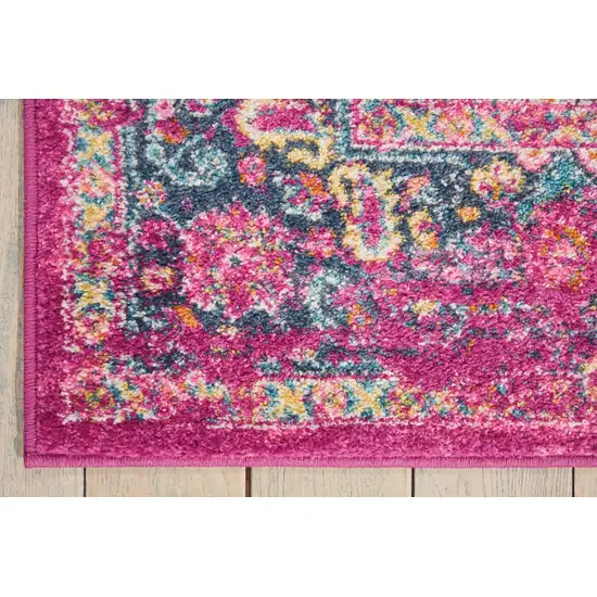 Fuchsia and Blue Distressed Area Rug Photo 2