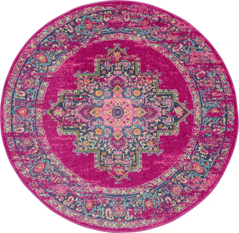 Fuchsia and Blue Distressed Area Rug Photo 4