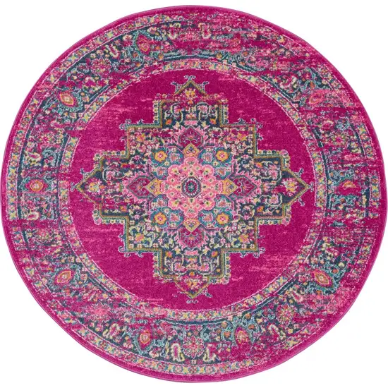 Fuchsia and Blue Distressed Area Rug Photo 1