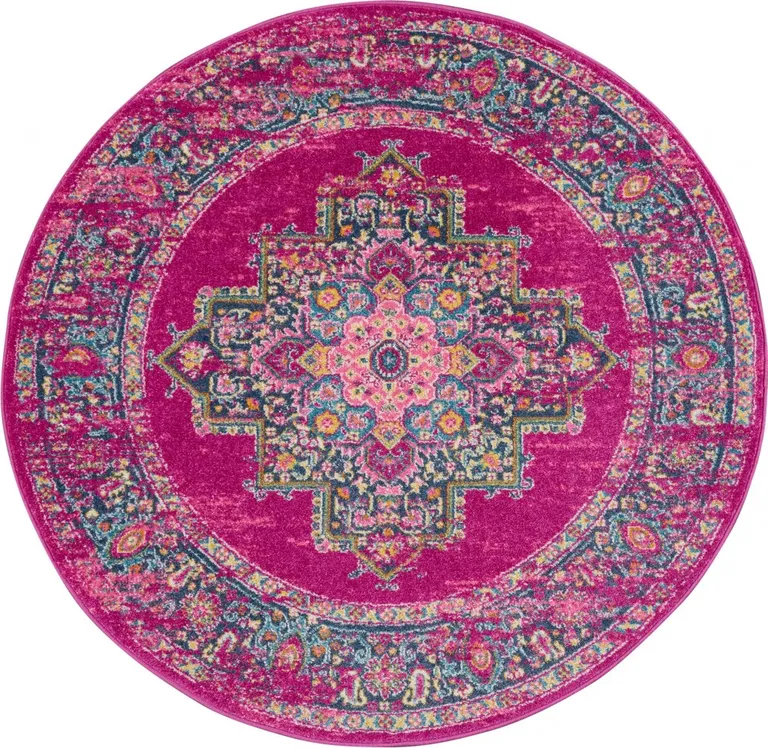 Fuchsia and Blue Distressed Area Rug Photo 3