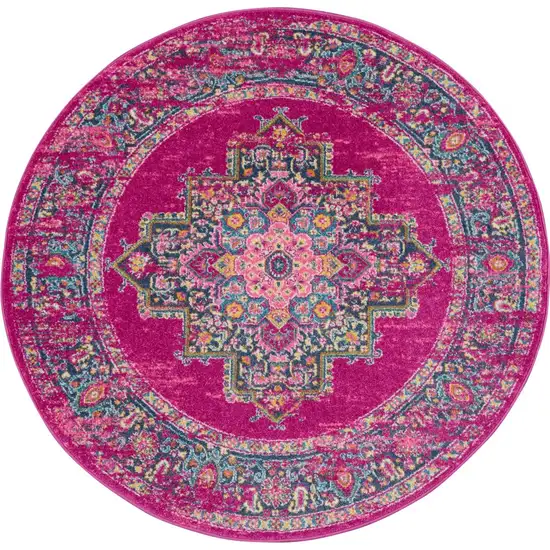 Fuchsia and Blue Distressed Area Rug Photo 7