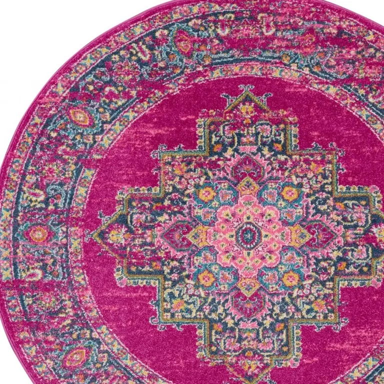 Fuchsia and Blue Distressed Area Rug Photo 2